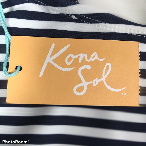 Kona Sol Womens Sz Medium 8-10 Tankini Swim Top Striped Navy White New With Tags - Picture 3 of 12